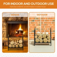 Outsunny Metal Firewood Log Holder Indoor Outdoor Firewood Rack Fireplace Wood Storage Shelf w/ Handles, Rust-Resistant, Black, 39L x 32.5W x 46Hcm(m-6)