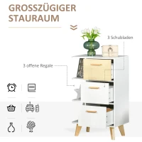 HOMCOM Sideboard Kommode Schrank mit 3 offenen Ablagen Schubladen Aufbewahrungsschrank Mehrzweckschrank für Wohnzimmer Schlafzimmer Weiß+Natur 60 x 40 x 100 cm(m-4)