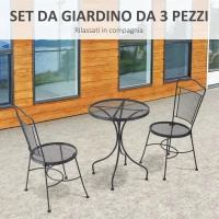 Outsunny Set da Giardino da 3 Pezzi, Tavolino Rotondo con 2 Sedie da Esterno in Metallo, Nero(m-4)