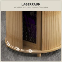 HOMCOM Beistelltisch, rund, mit Stauraum, Schiebetür, Bambus, Ф60 x 45 cm, bis 20 kg belastbar(m-5)