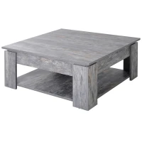 HOMCOM 2 Tier Wood Coffee Table Side Table Bottom Storage Shelf  Simple Modern Living Room Grey Wood Grain(m-1)