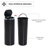 HOMCOM Poubelle à capteur de mouvement ouverture automatique 1 bac de 50 L en acier inoxydable noir(m-4)