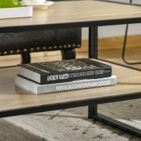 HOMCOM Mesa de Centro de Salón con 2 Estantes de Almacenamiento Mesa Baja con Marco de Acero para Dormitorio 120x60x46 cm Roble(m-9)