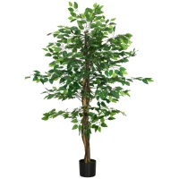 HOMCOM Ficusbaum Kunstpflanze, naturgetreu, 150 cm hoch, mit Topf, Grün