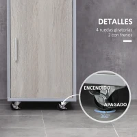 kleankin Armario de Baño con 1 Cajón 1 Puerta y Estante Abierto Mueble Auxiliar de Almacenaje con Ruedas para Salón Cocina Dormitorio Antivuelco 30x32x87 cm Gris(m-5)