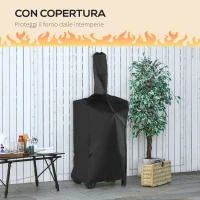 Outsunny Forno per Pizza e Barbecue a Carbone Portatile in Acciaio con Camino e Ruote, 63x54x161 cm, Nero(m-7)