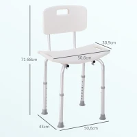 HOMCOM Silla para Ducha con Respaldo Altura Regulable y Antideslizante Carga 136 kg para Ancianos y Discapacitados(m-2)