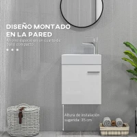 HOMCOM Mueble de Baño con Lavabo de Pared con Puerta con Cierre Suave y Armario 40x23x50 cm Blanco Brillante(m-4)