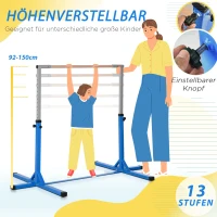 HOMCOM Gymnastik-Turnreck, 13-stufig höhenverstellbar Reckstange, Reck Turnstange aus Holz & stabile Stahlkonstruktion bis 75 kg belastbar, für 3+ Kinder, Indoor, Outdoor, Blau(m-4)