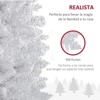 HOMCOM Árbol de Navidad Artificial 180 cm con 390 Puntas Decoración Navideña para Interiores Fácil de Montar Blanco(m-7)