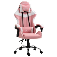 Vinsetto Sedia da Gaming Ergonomica con Poggiatesta, Altezza Regolabile e Reclinabile, Poltrona Girevole con Ruote, 63x67x119-127cm, Rosa(m-10)