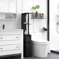 kleankin Colonna Bagno con 2 Ripiani e 2 Armadietti, Mobile Alto Salvaspazio 15.2x29.8x118 cm, Nero(m-2)