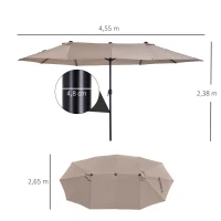 Outsunny Doppelsonnenschirm 455 x 270 cm Gartenschirm mit Handkurbel oval stabil Metallstange Marktschirm Doppelsonnenschirm Terrassenschirm Sonnenschutz für Strand Balkon Terrasse Garten Hellkaffee(m-3)