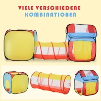 HOMCOM Pop up Kinderspielzelt, 3-teiliges Kinderzelt, Faltbares Babyzelt, Tunnel, Polyester, 230 x 70 x 89 cm(m-5)