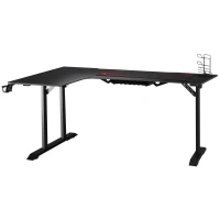 HOMCOM Gaming Tisch Schreibtisch L-förmige mit Kopfhörerhaken Getränkehalterung Computertisch MDF Metall Schwarz+Rot 168 x 109 x 78 cm(m-1)