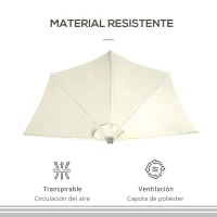 Outsunny Sombrilla de Jardín con 24 Luces LED Solar 270x135x240 cm Parasol Semicircular con Manivela para Balcón Terraza Beige(m-7)