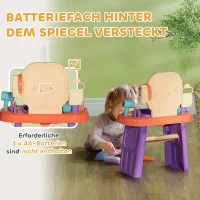 AIYAPLAY Kinderfrisiertisch mit LED-Spiegel, Musik, Wasserhahn, Acrylspiegel, Lila, 55x29x71 cm(m-7)