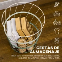 HOMCOM Mesita Auxiliar con Tapa Cesta de Alambre Apilable de Acero para Dormitorio Baño Salón Ø39,5x40,8 cm Verde(m-4)