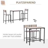 HOMCOM Bartisch Set Bartisch mit Barhocker-Set Esstisch mit 2 Stühlen mit Rückenlehne Küchentisch für Esszimmer, Küche, Natur+Schwarz(m-7)