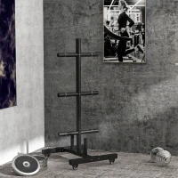 SPORTNOW Weight Rack for Olympic Weight Plate, 3 Tier Weight Tree for 2 inch Plates and Bars, Weight Organiser Stand with 4 Transport Wheels and Clamps for Home Gym, Max Load 200kg, Black(m-2)