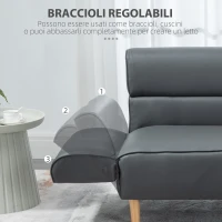 HOMCOM Divano 2 Posti Convertibile in Divano Letto Singolo con Braccioli Regolabili, 164x71x75cm(m-4)