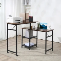 HOMCOM Bureau Informatique Design Industriel modulable Bureau d'angle 2 étagères Aspect Vieux Bois métal Noir(m-2)