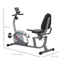 HOMCOM Liegeergometer mit LCD-Anzeige 8 stufig einstellbarem Magnetwiderstand Liegeheimtrainer mit Herzfrequenzsensoren, verstellbarer Rückenlehne, Nutzergewicht bis 110 kg für zu Hause Gym(m-3)