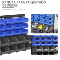 DURHAND Estantería de Pared para Herramientas de 33 Piezas 63x18x37,5 cm con 30 Cajas Desmontable y 2 Paneles Azul y Gris(m-6)