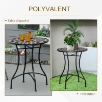 Outsunny Table bistro ronde de jardin plateau mosaïque métal époxy anticorrosion céramique Ø 60 x 71H cm noir(m-5)