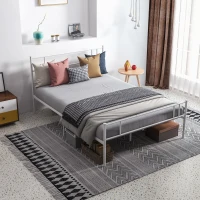 HOMCOM Double Metal Bed Frame Solid Bedstead Base with Headboard and Footboard, Metal Slat Support and Underbed Storage Space, Bedroom Furniture, White(m-2)