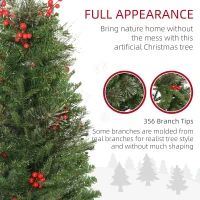 HOMCOM 5ft Pencil Artificial Christmas Tree with Realistic Branches, Red Berries, Auto Open, Green(m-5)
