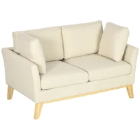 HOMCOM Zweier-Sofa, skandinavisches Design, 2 Wurfkissen, Naturholzrahmen, beige, 137 x 78 x 78 cm(m-10)