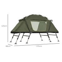 Outsunny 2-in-1 Campingbett, wasserdichte Zeltplane, verstellbare Metallbeine, bis 180 kg, 215 x 80 x 125cm, Grün(m-3)