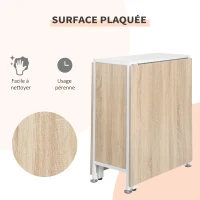 HOMCOM Table pliable de cuisine pour 4 personnes table à manger 4 niches intégrées pour petit espace dim. dépliées 169L x 62l x 75H cm MDF chêne clair acier blanc(m-4)
