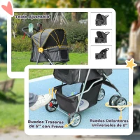 PawHut Carrito para Perros Pequeños con Toldo Ajustable Cesta de Almacenaje Portavasos y Ruedas 75x45x97 cm Gris Oscuro(m-6)