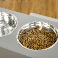 PawHut Raised Dog Bowls, with Storage, Two Stainless Steel Bowls, Elevated Base - Grey(m-9)