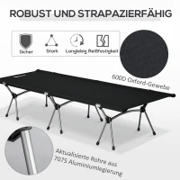 Outsunny Campingbett Klappbar Aluminium Feldbett Klappbett mit Tragetasche höhenverstellbar bis 150 kg belastbar Oxford Schwarz 190 x 65 x 38 cm(m-6)