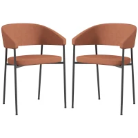 HOMCOM Set 2 Sedie da Pranzo Imbottite e Monoblocco, in Tessuto Effetto Lino e Acciaio, 59x56x78 cm, Arancione(m-10)