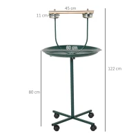 PawHut Bird Perch Stand with Four Wheels, Feeding Bowls, for Small, Medium Birds, Green(m-3)