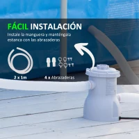 Outsunny Depuradora de Filtro 3028 L/h para Piscina hasta 15.000 L Bomba de Filtro con Mangueras de 32 mm Ø18x28 cm Blanco(m-7)