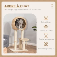 PawHut Arbre à chats style cosy chic griffoir sisal naturel grande niche plateformes jeu boule corde escalade peluche courte massette 48 x 40 x 100 cm beige(m-4)