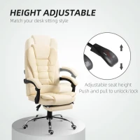 HOMCOM Executive Office Chair, Home Office Chair with Swivel Wheels, Reclining Backrest, Retractable Footrest, Cream White(m-7)