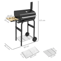 Outsunny Charcoal BBQ, with Thermometer, Shelves and Wheels(m-3)