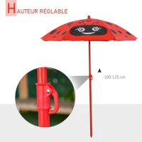 Outsunny Ensemble Salon de Jardin Enfant 4 pcs Design Coccinelle - Table Ronde + 2 chaises Pliables + Parasol - métal époxy Oxford Rouge(m-6)