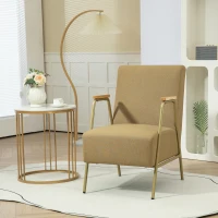 HOMCOM Butaca de Dormitorio con Reposabrazos Marco de Acero Dorado Estilo Moderno para Salón Dormitorio Marrón Claro(m-2)