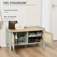 HOMCOM Sitzbank mit Stauraum, Schuhschrank mit Sitzbank, Rattangeflecht, Natur + Grün + Gold(m-4)