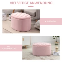 HOMCOM Sitzbank mit Stauraum Polsterbank mit Samtoptik, Sitztruhe Ovale Form, Truhenbank für Wohnzimmer Schlafzimmer Flur 71 x 52 x 42 cm, Rosa(m-5)