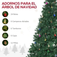 HOMCOM Árbol de Navidad Artificial 210 cm con 1036 Ramas Adornos Piñas Decoración Navideña para Interiores Verde(m-4)
