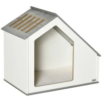 PawHut Caseta de Madera para Perros Interior Casa para Mascotas con Cojín Desenfundable Lavable y 5 Ventilaciones 84,5x54,5x75 cm Blanco(m-1)