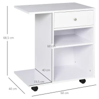 Vinsetto Druckertisch, Druckerständer, Bürowagen, Rollwagen mit Schublade+2 Ablagen+CPU-Ständer, Spanlatte, Weiß, 60 x 40 x 68,5 cm(m-3)